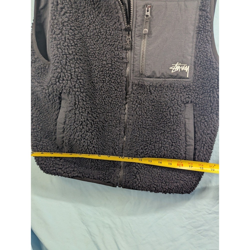Stussy UNISEX Reversible Sherpa Black Fleece Zip Up Vest Pockets Logo Size Small - Picture 6 of 7